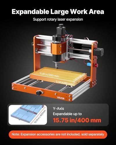 VEVOR CNC Router Machine, 500W Spindle, 3-Axis Wood Engraving Milling Machine, with 300 x 180 x 80 mm Working Area, Offline Controller, Limit Switch, E-Stop, for Wood Acrylic Plastic Carving Cutting