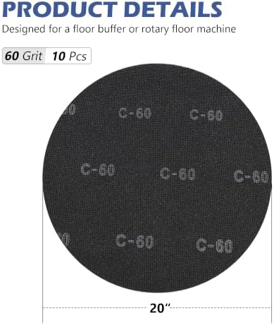 HUAALIUCHE 20" Sanding Screen Discs - Mesh Floor Sanding Screen - Black Silicon Carbide - for Wood Floors (10 Pack, 60 Grit)