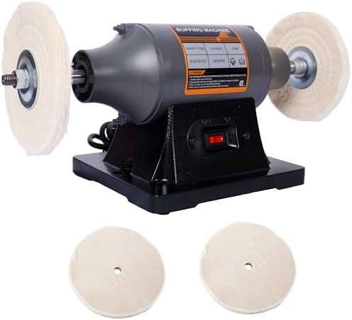 Bench Buffer Polisher Motor with 6 Inch Dual Buffering Wheels, Includes 4PCs 80Ply Thic Buffing Wheels for Buffing Metal, Jewelry, Wood, Jade, and Plastic Parts