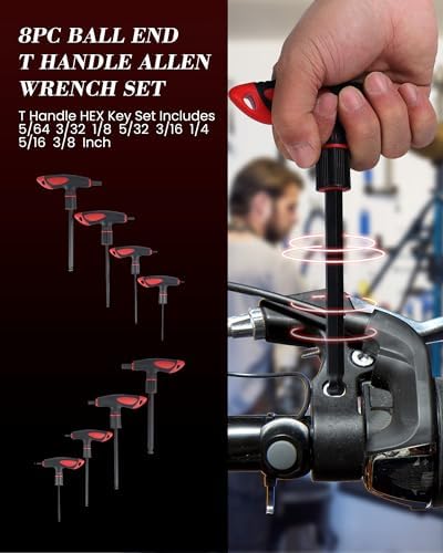 Lichamp 8 Pieces SAE T Handle Allen Wrench Set, 5/64-3/8 Inch, Ball Head | Ball Head, Standard Long Tee Handle Allen Hex Key Set, Heavy Duty Excellent