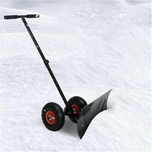 Campfun Snow Shovel with Wheels, 29" Heavy Duty Snow Pusher, Cushioned Adjustable Angle Handle Snow Removal Tool, Snow Plow with Anti-Skid Rubber Wheels for Driveway, Yard, Patio Snow Removal, Black