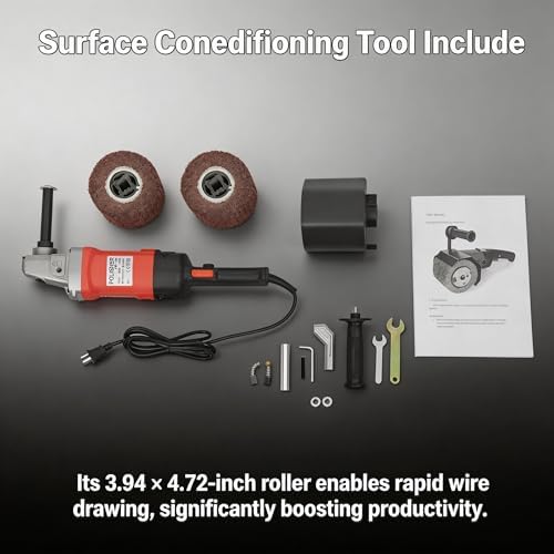 1400W Electric Surface Conditioning Tool, 8-Speed Variable Burnishing Polishing Machine w/2 Wire Drawing Wheels, Handheld Brush Grinder for Wood Metal Stainless Steel with Lock Switch
