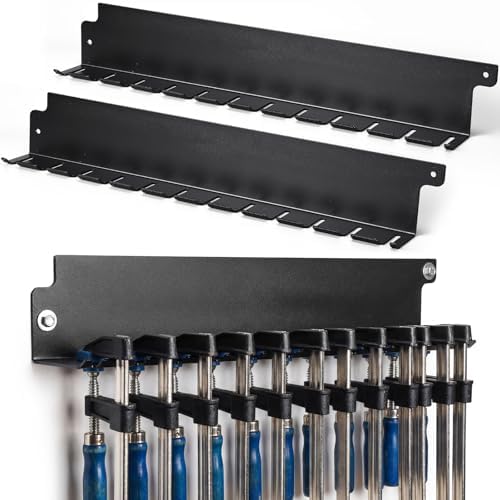LEIFIDE 2 Pack Parallel Clamp Rack Black Help to Store Heavy Duty Clamps 24'' Long Stainless Steel Clamp Holder Pre-Drilled 16 inch on Center for Mounting to Wall Stud Workshop Organizer and Storage