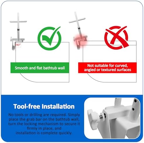 Triple Grip Bathtub Safety Rail, 16.5-19.7 Inch Height Adjustable Bathtub Handrail, Shower Support Handle for Side of Tub, Handicap Shower Safety Grab Bar for Seniors Elderly