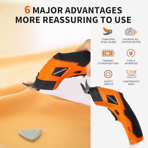 Super Scissors, Cardboard Cutter，Electric Box Cutter,Ultimate Cutting Tool for Home& Craft,Cordless Electric Scissors 2 Blades Included，Cutting Fabric, Cardboard & Plastic（Orange Color）