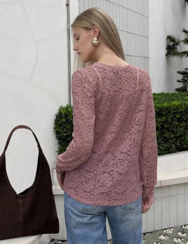 Zeagoo Long Sleeve Shirts for Women Lace Top Button Up Blouse Dressy Casual