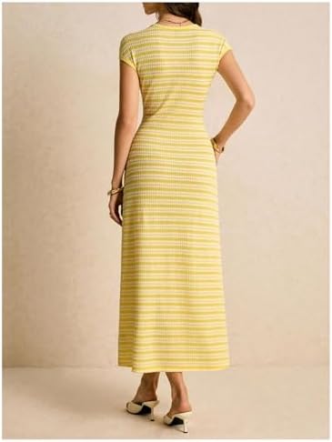 SOLY HUX Women's Striped Midi Dress Casual Work Knit Bodycon Summer Dresses