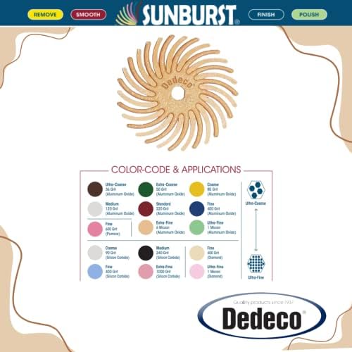Dedeco Sunburst Radial Bristle Discs 48-Pack - 5/8" Curved - Peach 2500 Grit (Extra-Fine, 6 Micron) - Aluminum Oxide for Polishing & Finishing