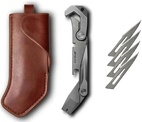 PICHI X2S Titanium Multitool Clip 6-In-One Pocket EDC Multitools Wrench Pry Bar Crowbar Screwdriver Pocket Knife Bottle Opener for Camping Hiking Gift for Men Father with 1 Holster with Pocket Clip