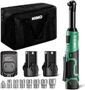 KIMO Extended Cordless Ratchet Wrench 3/8" Set, 400RPM 40Ft-Lbs 4-Inch Long Neck Electric Ratchet Wrench w/Variable Speed, 7 Sockets & 1/4" Adapter, 12V Power Ratchet Wrenches w/ 2x2.0 Ah Batteries