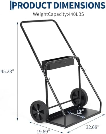 Welding Cylinder Cart, Dual Cylinder Cart with Safety Chains and 10" Wheels,440 Lb Weight Capacity