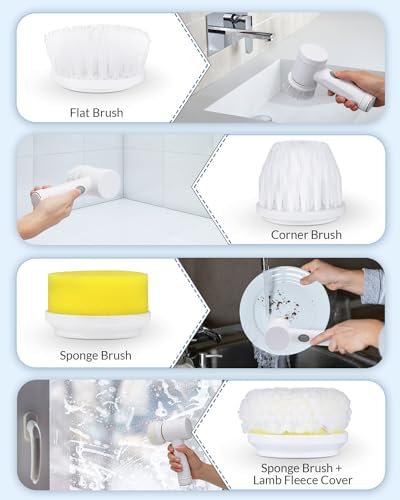 Electric Spin Scrubber, Bathroom Shower Scrubber, Rechargeable Cleaning Brush with 4 Brush Heads for Wall, Floor, Tile (2)