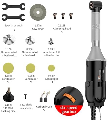 IZIO Multi-Purpose Electric Die Grinder Kit - 6 Variable Speed Polisher & Sander, Compact 1" Rotary Angle Grinder for Metal/Wood Crafting, DIY & Professional Grinding Tool (Black)