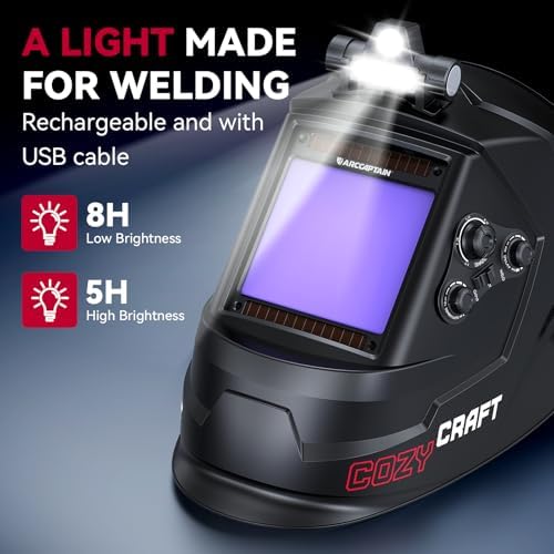 ARCCAPTAIN Auto Darkening Welding Helmet with Light, 3.94"X3.66" Large View