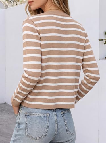 ANRABESS Women's Button Down Cropped Striped Cardigan Sweaters
