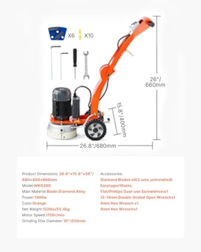 VEVOR Electric Concrete Floor Grinder 10 inch, Walk-Behind Grinder 1.7 HP