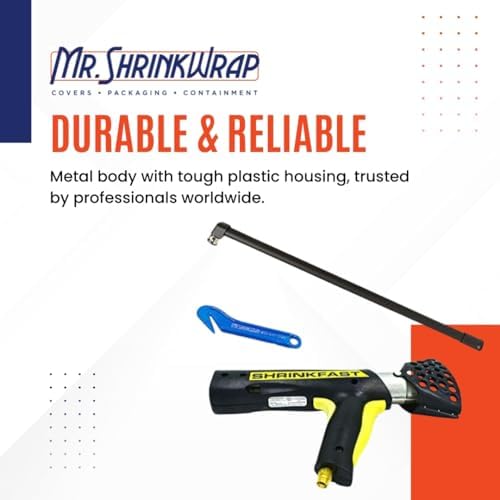 Mr. Shrinkwrap Bundle - Shrinkfast 998 Propane Heat Gun, 200000 BTU, Ready to Use with 25' Hose, Regulator, Wrench, Hard Case, 4' Angled Extension, and Shrink Film Knife Made in the USA
