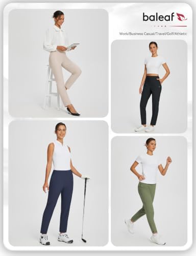baleaf Womens Business Casual Pants Stretch Travel Pants On Airport with Zipper Pockets Dressy Slacks Golf Work Pull on
