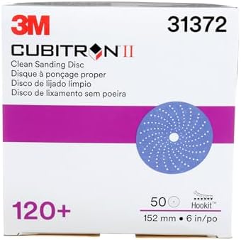 3M Cubitron II Hookit Clean Sanding Abrasive Disc 31372, 6 in, 220+ Grade, Pack of 50 Discs, Virtually Dust-Free, High Performance, Long Lasting, Multi-Hole Pattern, Feather Edging, Stock Removal