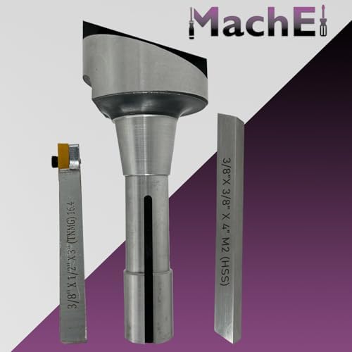 Machel 2.5" Fly Cutter with R8 Shank (7/16" UNF Drawbar) for Milling Machines – Includes 3/8" Square HSS Tool Bit and Indexable Carbide Insert Tool