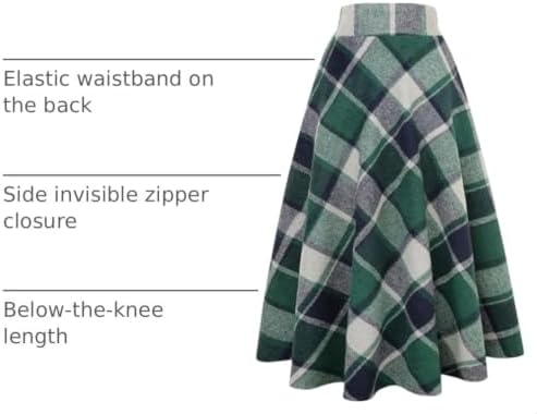 IDEALSANXUN Womens Plaid Wool Skirts Elastic Waist A-Line Pleated Tartan Long Skirts
