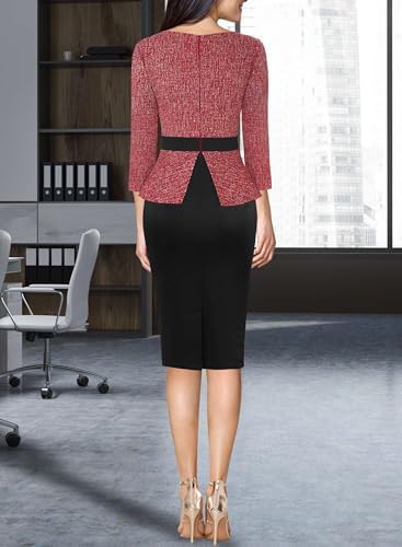 VFSHOW Womens Work Business Office Front Zipper Peplum Church Sheath Dress