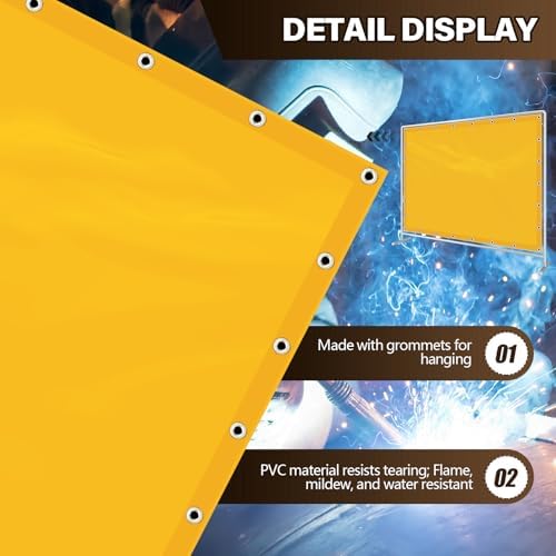 2 Pack Welding Curtain Safety Screen with Fixed Belt, 6 x 8ft Yellow, Fire Resistant Transparent Vinyl Welding Shield for UV and Blue Light Protection