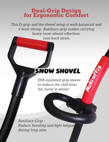 Ergonomic Snow Shovel with Assist Grip for Driveway; D-Grip