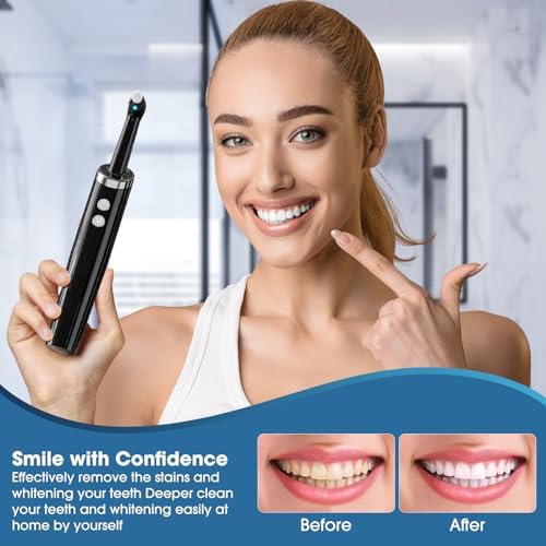 Tooth Polisher Plaque Remover for Teeth, Whitening Kit with 10 Brush Heads & 6 Polishing Pastes, 5 Smart Modes to Effectively Remove Stains, Yellowing and Plaque, Rechargeable, Black