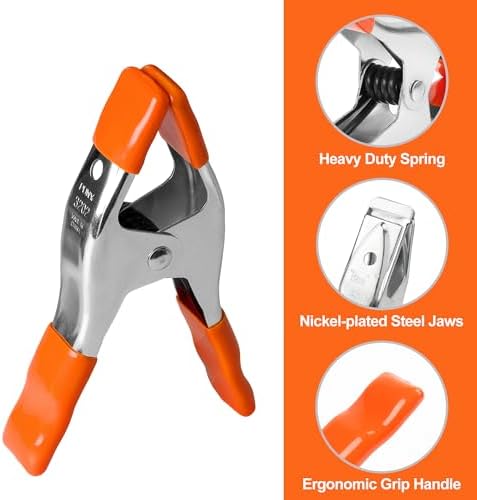 PONY 6-inch, 4-inch Heavy Duty Metal Spring Clamps Set, 2-inch, 1-inch Jaw opening, with Protective Handles and Tips, 10-piece (Pack of 2)