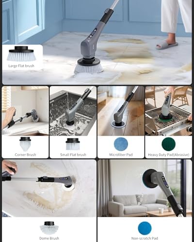 MR.SIGA Electric Spin Scrubber, Cordless Bathroom Scrubber Brush
