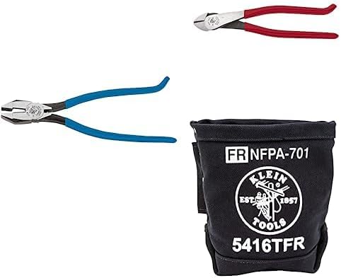 Klein Tools Pliers Kit, D248-9ST Ironworker's Diagonal Cutting Pliers, D2000-7CST Heavy Duty Side Cutters and 5416TFR Flame Resistant Canvas Tool Bag, 3-Piece