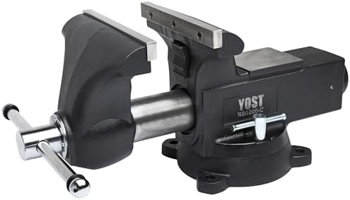 Yost HD1000-C Heavy Duty 10-Inch Mechanics Work Bench Vise | Heavy Duty Woodworking & Metal Work Table with Secure Grip Swivel Base | 60,000 PSI Casting Iron Material with Extra-large Anvil Surface