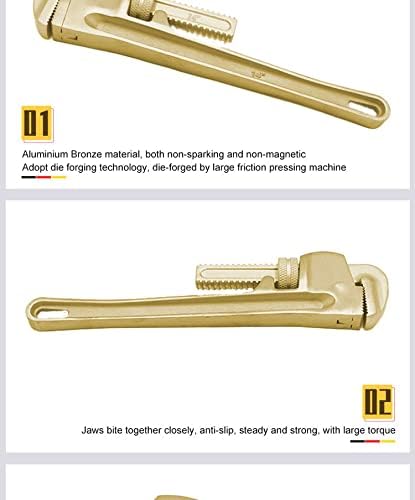 WEDO Pipe Wrench 40 * 300mm,Non-Sparking Pipe Wrench,Spark-Free Straight Plumbing Wrench,Aluminum Bronze