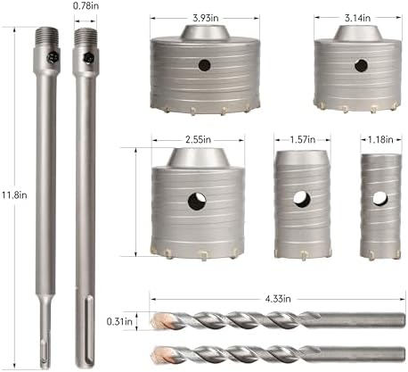 9Pcs Masonry Concrete Hole Saw Kit (30 40 65 80 100 mm)
