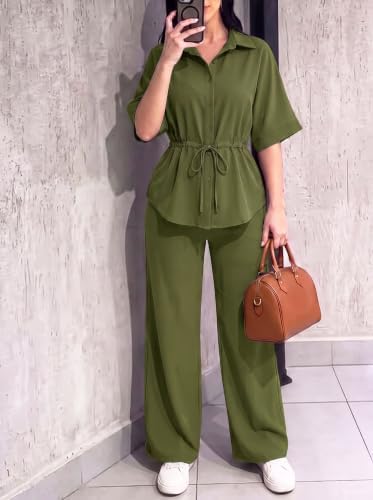 Two Piece Sets for Women Dressy Shirt Top Flared Pants Business Pantsuits