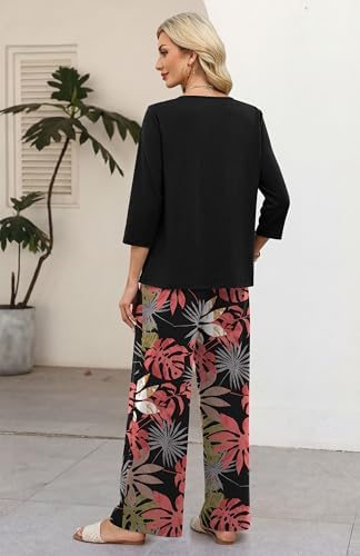WIHOLL Two Piece Sets for Women 3/4 Length Sleeve Lounge Sets Summer Spring Vacation Travel Outfits Fashion Clothing