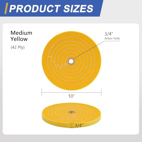 SCOTTCHEN 10 inch Buffing Polishing Wheel Yellow (42 Ply) for Bench Grinder with 3/4" Arbor Hole - 1 Pack