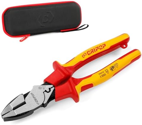 Insulated Linesmen's Pliers with Tool Storage Case, 9 Inch 1000V Insulated Electrician Combination Pliers Multipurpose Lineman Plier with Wire Cutter/Crimper