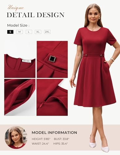 GRACE KARIN Women's 2026 Short Sleeve Church Work Midi Dresses with Pockets