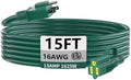 HUANCHAIN 16/3 Gauge Indoor Outdoor Green Extension Cord 15 ft Waterproof