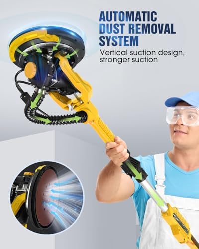 MYTOL 7.2A Drywall Sander with Vacuum, LED, 6-Speed