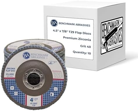 Benchmark Abrasives 4.5" x 7/8" Premium Zirconia T29 Angled Flap Discs 4 1/2 for Angle Grinder, Sanding Discs, Finishing, Rust, Stock Removal- Grinding Wheels 4 1/2 Inch (10 Pack) - 40 Grit