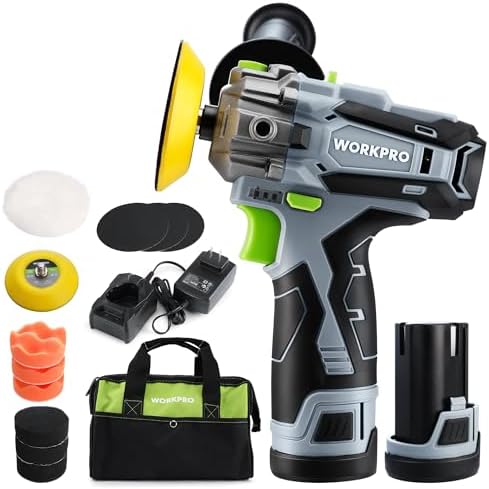 WORKPRO 12V Cordless Mini Polisher Kit, 3" Buffer & Sander