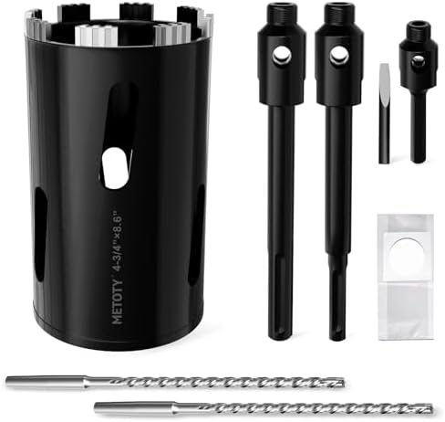 Diamond Core Drill Bit 4-3/4"(120mm) with Pilot Bit & Adapters (SDS Plus & Hex) – Upgraded Welded Segments, 8.6" Depth – for Concrete, Solid Brick, Hollow Brick, Masonry & More