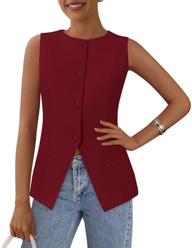 PRETTYGARDEN Women Tailored Suit Vest Business Casual Tops