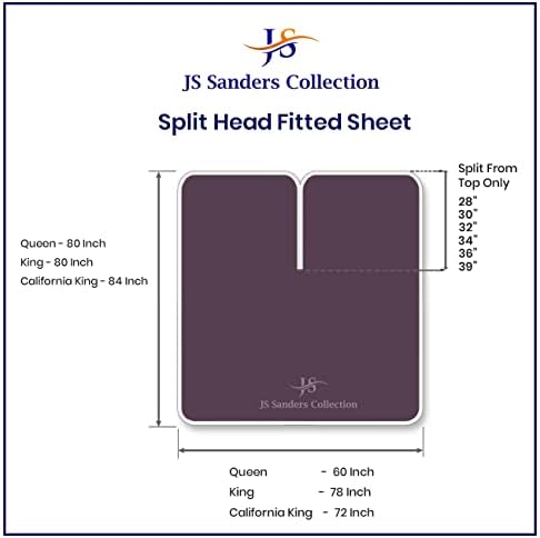 JS Sanders Collection Split Head Sheet Set King Size,Plum