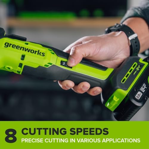 Greenworks 24V Brushless Cordless 18,000 OPM Oscillating Multi Tool Tool Only with Woodcutting Blades and Sanding Pad with Sheets Included,8 Speed Settings+20PC Multi-Tool Hook and Loop Sanding Kit