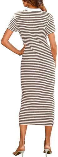 BTFBM Women Casual Summer Dresses Short Sleeve Striped Midi Dresses