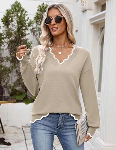 Zeagoo Women's 2026 Fall V Neck Sweater Long Sleeve Lightweight Knit Tops